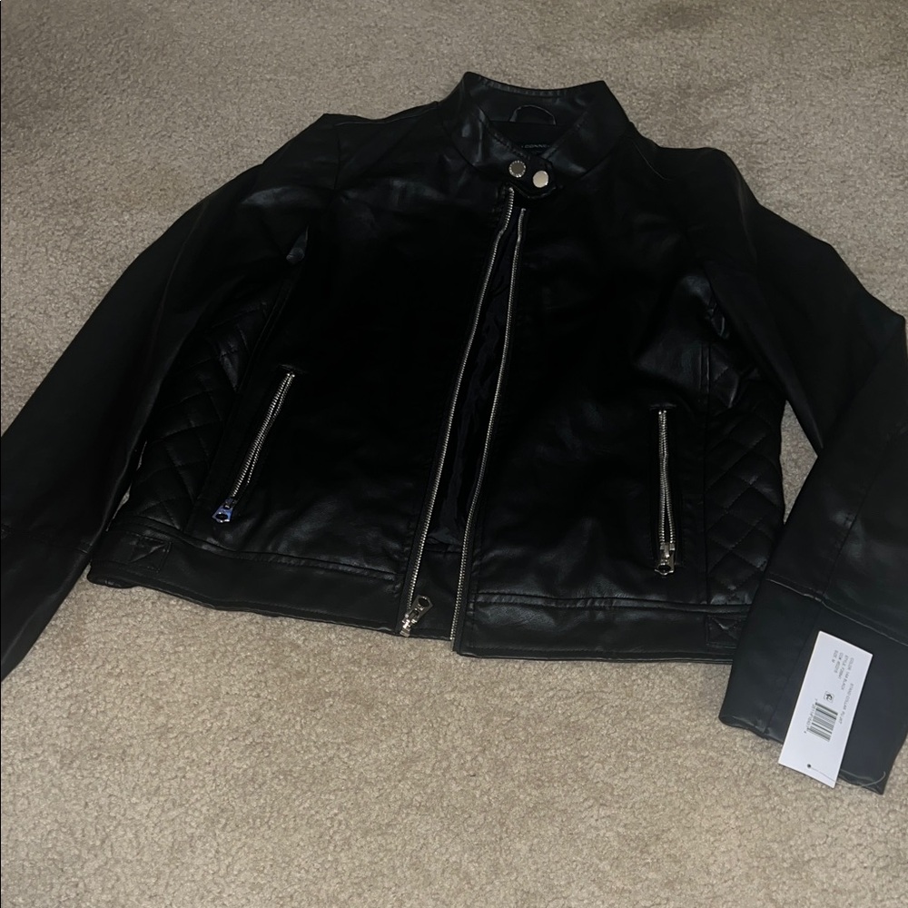 NWT! Black Faux Leather Jacket with Zipper Details